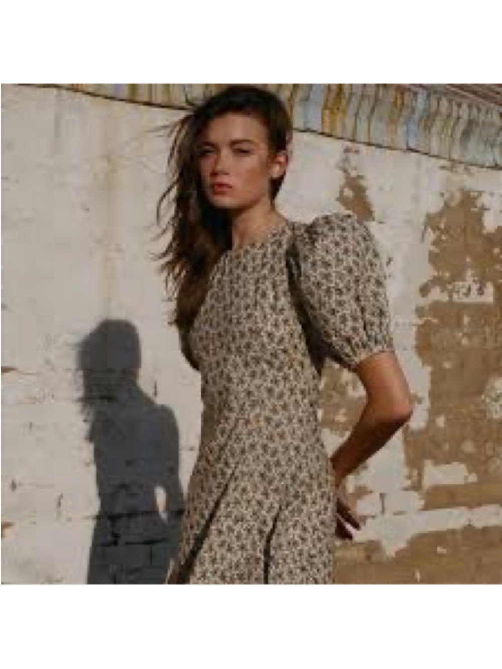 Doen Blair. 

Cream Floral Midi Dress with Puff Sleeves